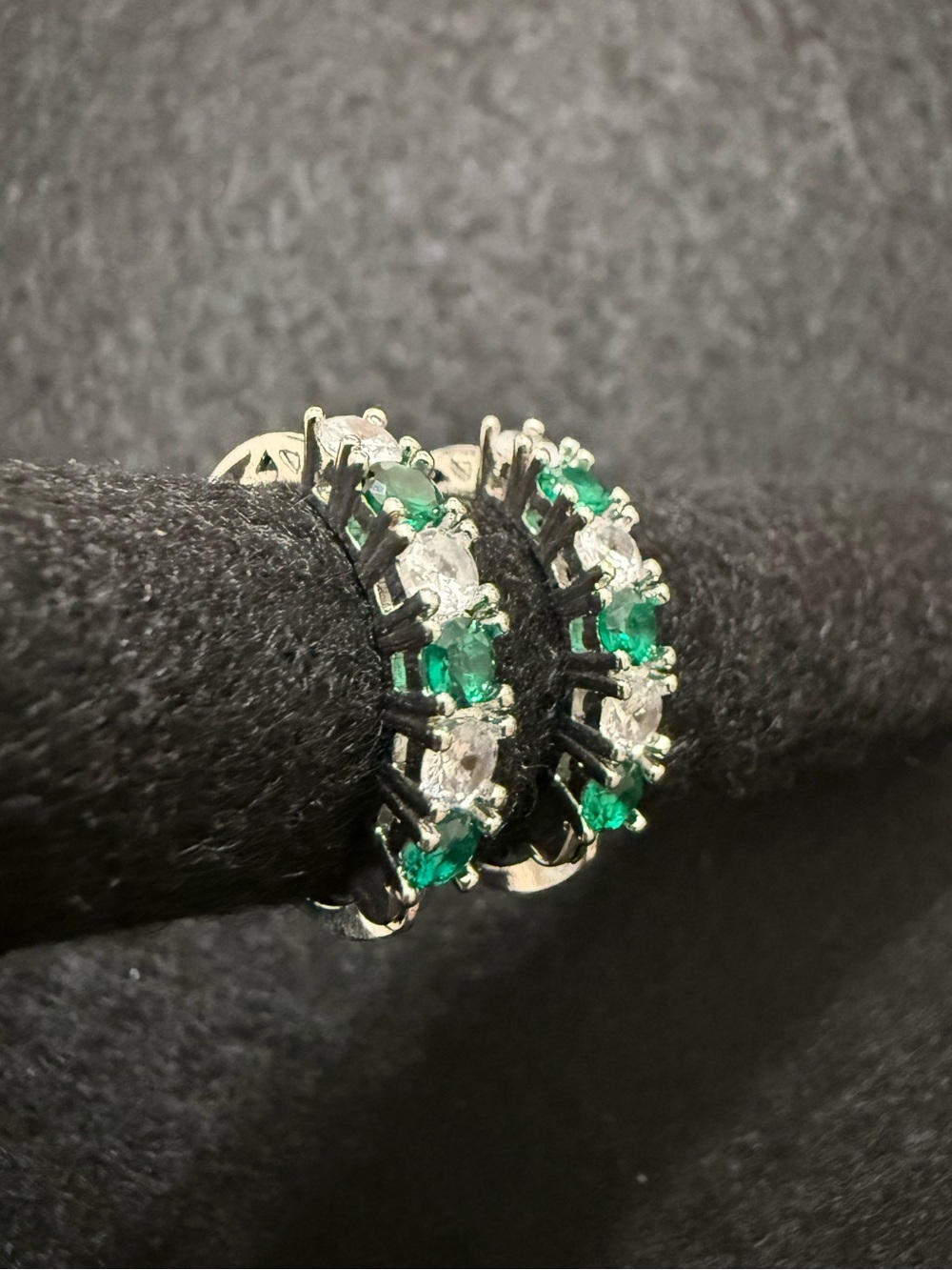 Hoop Earrings Emerald Green and Clear Round Cubic Zirconia Silver-tone New
